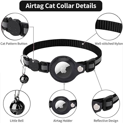 Collier Chat avec support pour Airtag Apple Réfléchissant avec Boucle de sécurité Anti étranglement pour Chaton